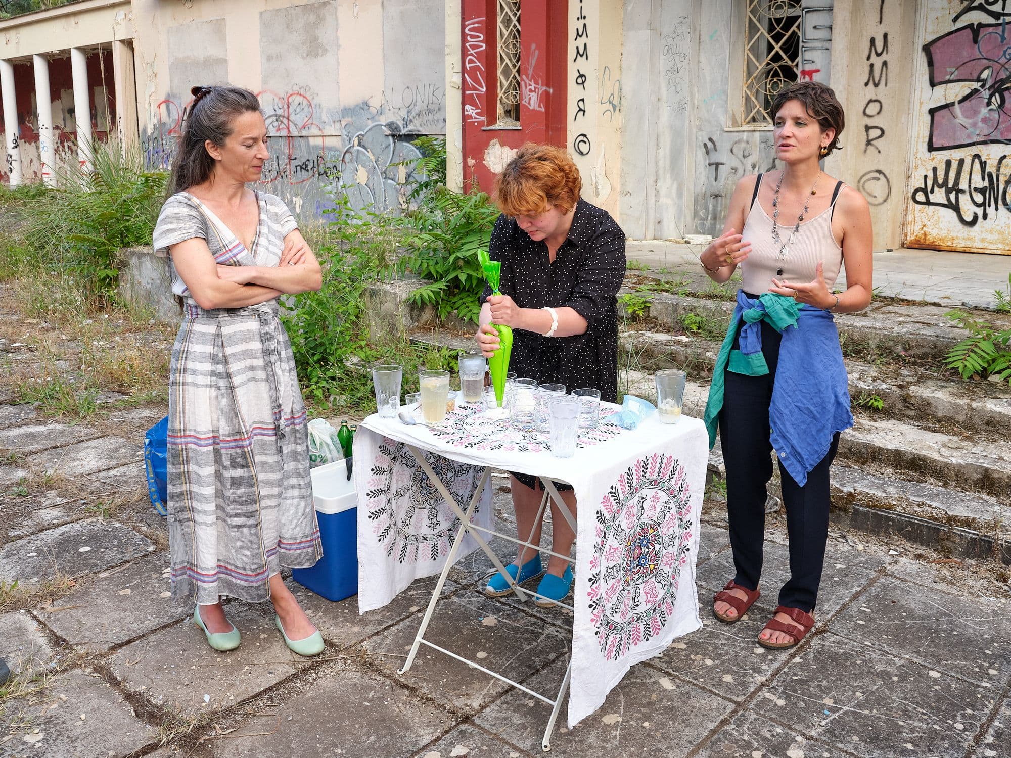 Christina Kotsilelou prepared and offered an uplilfting tonic with elderflower and a healing snack with yoghurt and rose petal preserve. Photo by Tobias Wootton